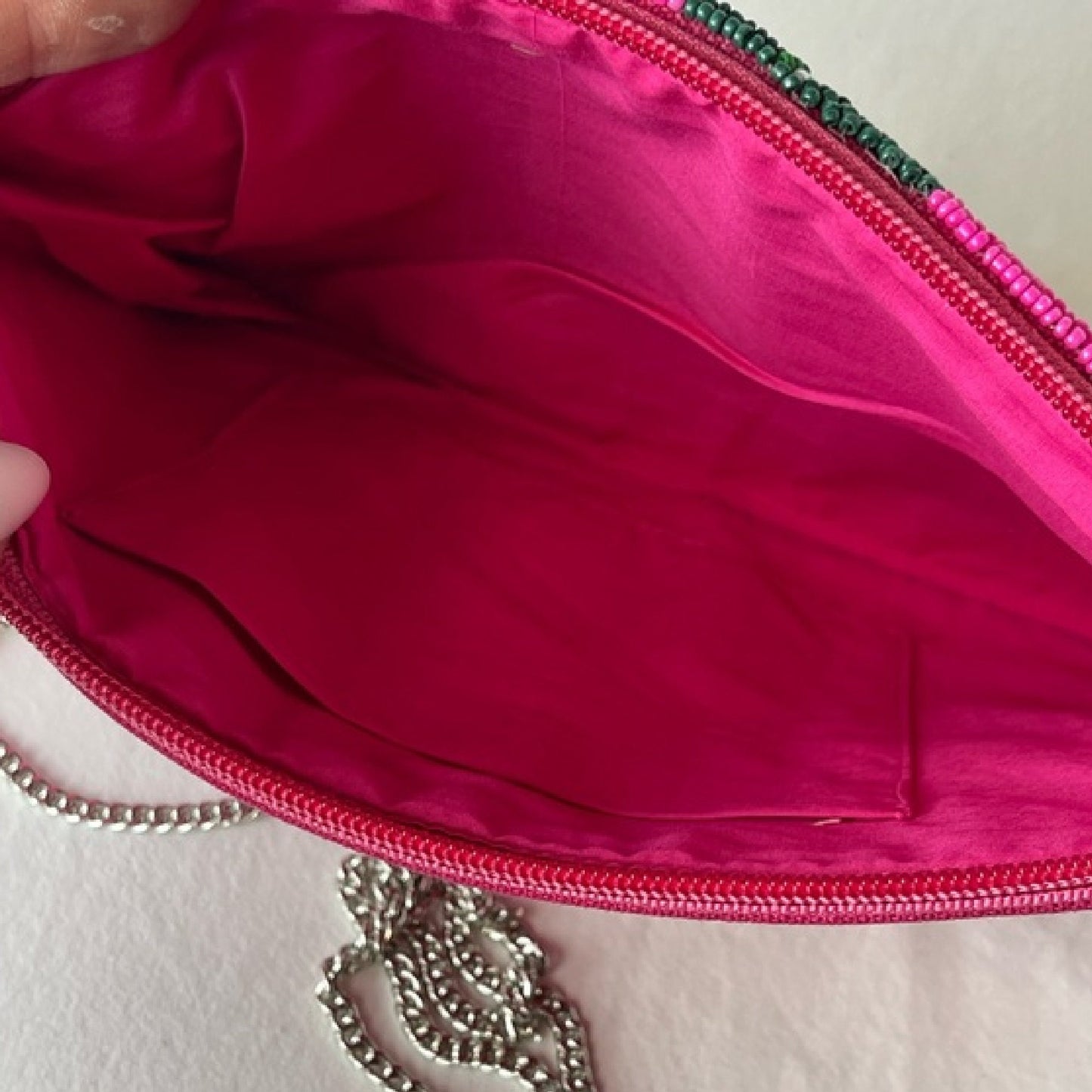Pink Botanical Beaded Crossbody Clutch Handbag