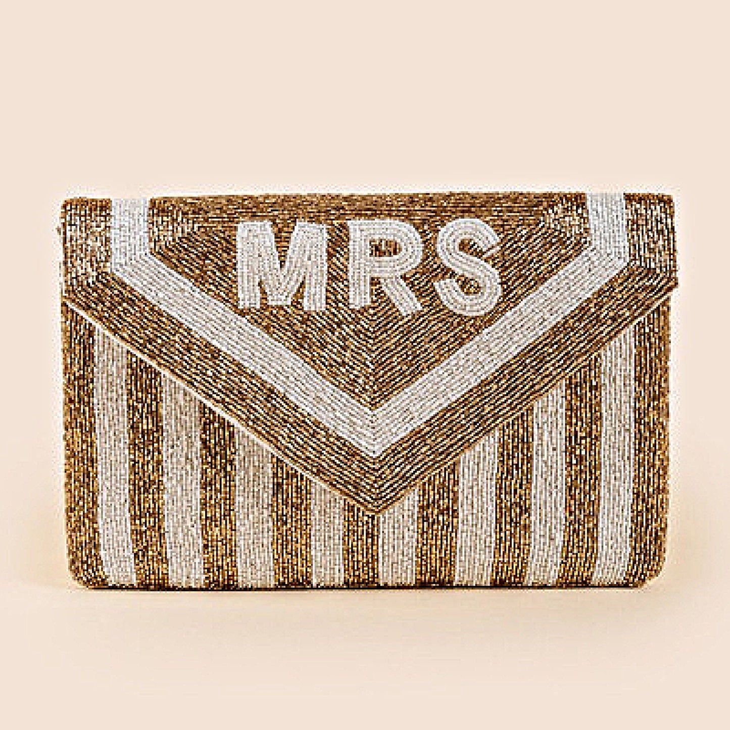 MRS Gold Shimmer Striped Wedding Bridal Beaded Crossbody Clutch