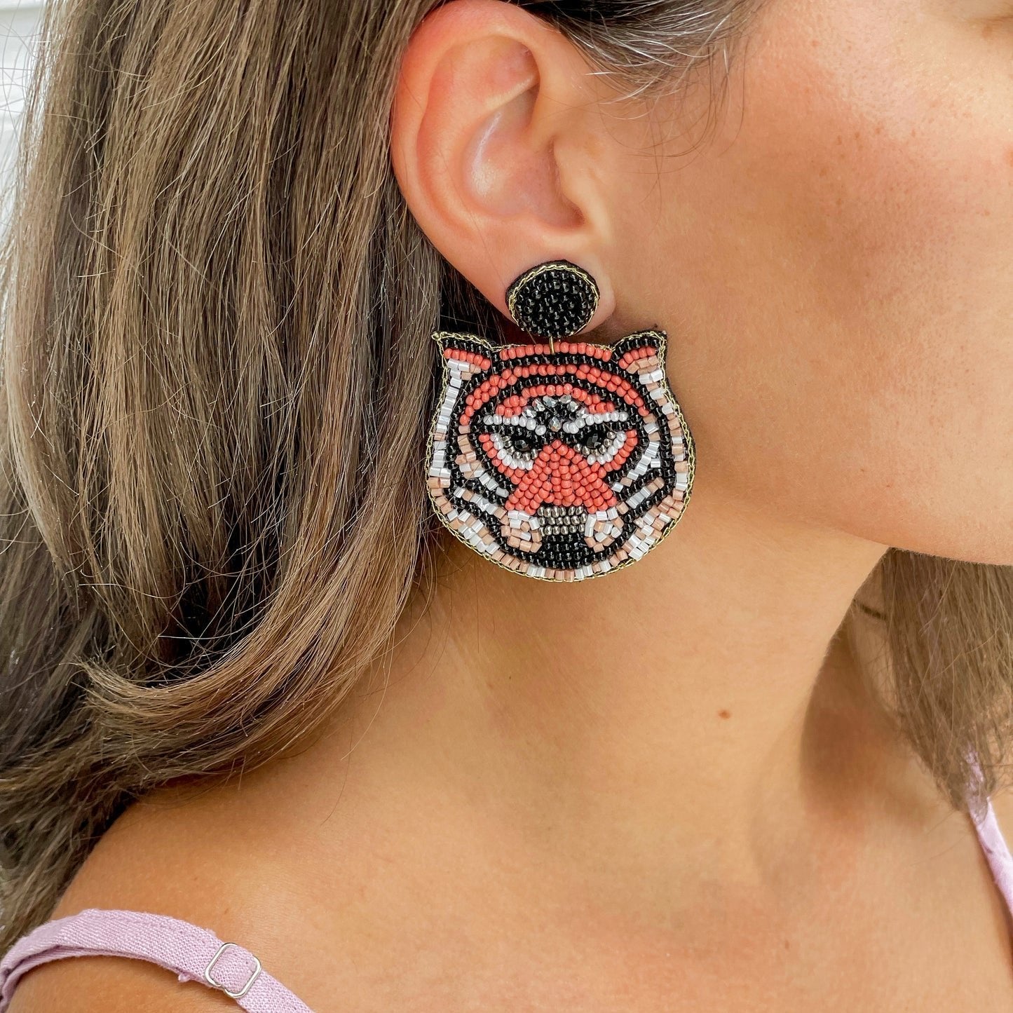 Tiger Head Jungle Safari Seed Beaded Earrings