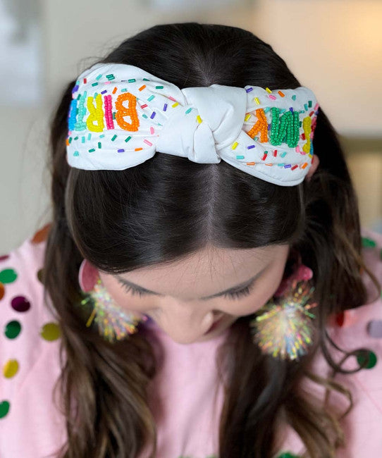 ITS MY BIRTHDAY Beaded Crystal Top Knot Headband