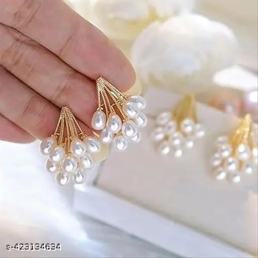 Cascade of Pearls Dainty Gold Earrings