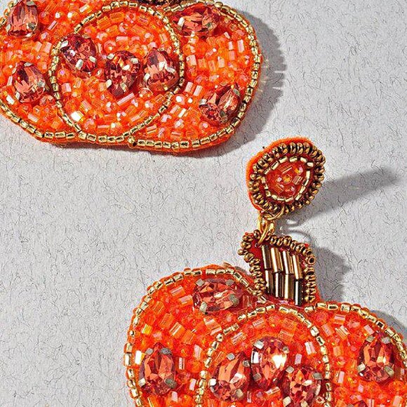Austrian Crystal Pumpkin Autumn Celebration Beaded Earrings