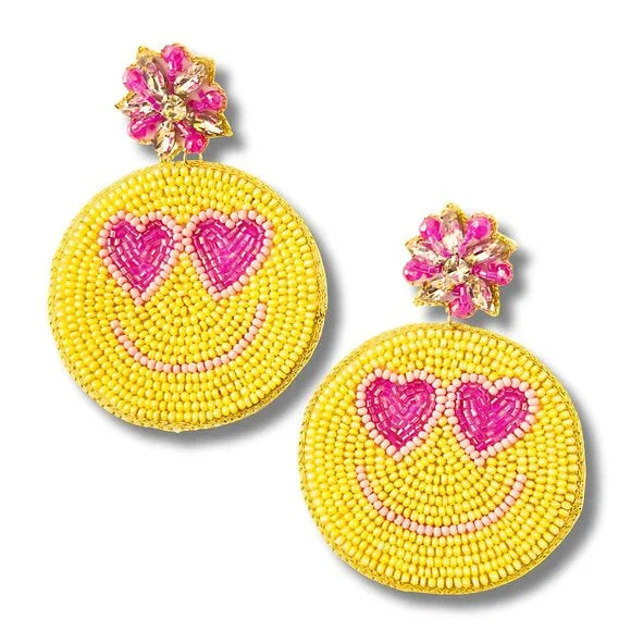 Heart Eyes Emoji Smiley Face Beaded Earrings