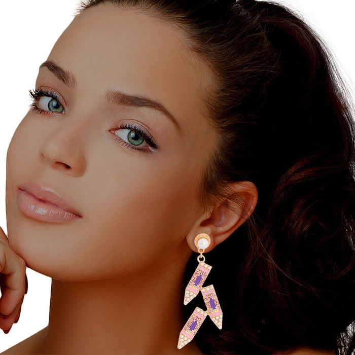Rhinestone Pink Crayons Teacher School Earrings