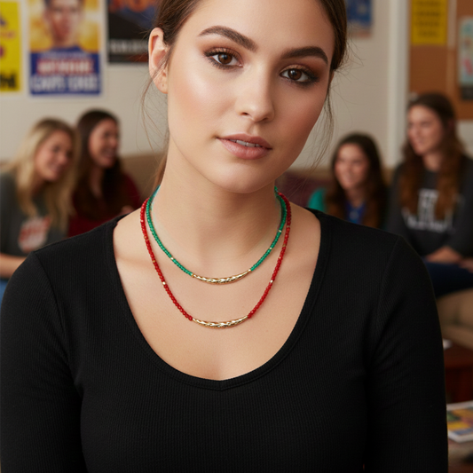 Dainty Faceted Bead Gold Bar Necklace SET