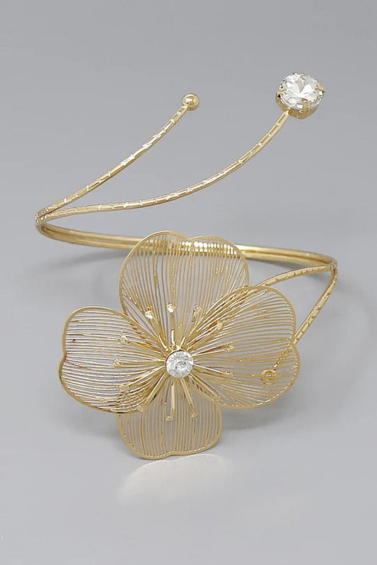 Gold Floral Crystal Arm Cuff Bracelet