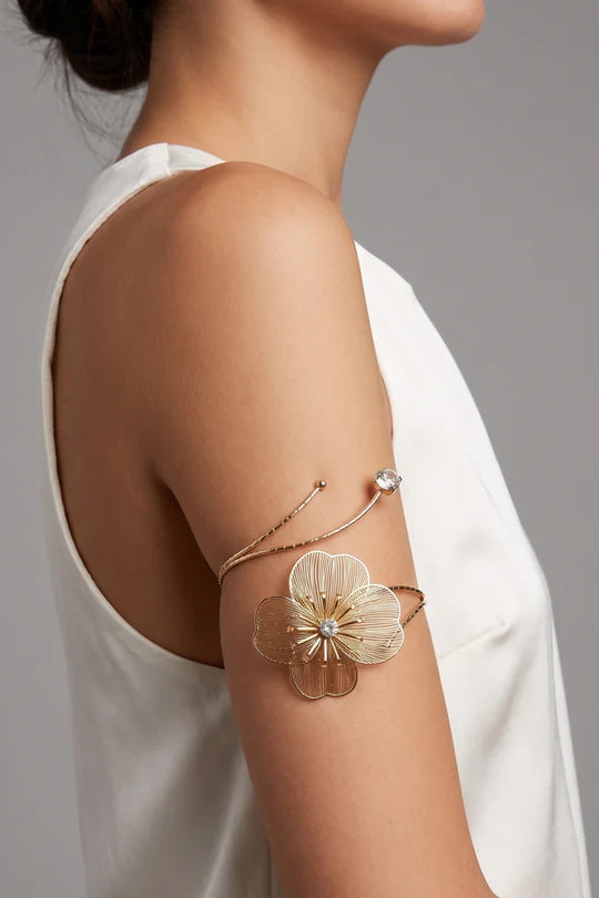 Gold Floral Crystal Arm Cuff Bracelet