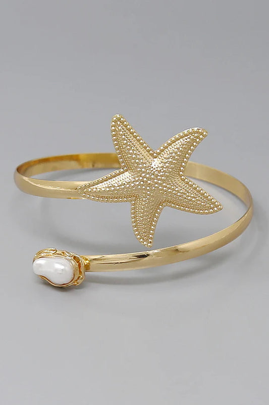 Baroque Pearl Starfish Gold Arm Cuff Bracelet