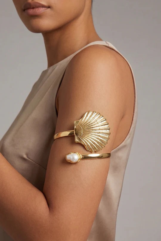 Baroque Pearl Seashell Gold Arm Cuff Bracelet