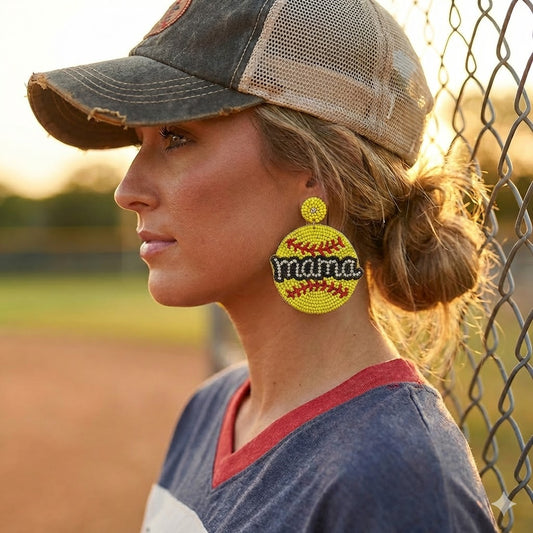 Softball MAMA Beaded Rhinestone Sports Theme Earrings
