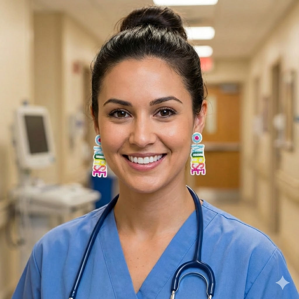 NURSE Colorful Word Seed Beaded Earrings