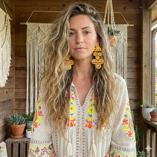 Deepa Gurnani Boho Chandelier Seed Beaded Crystal Earrings