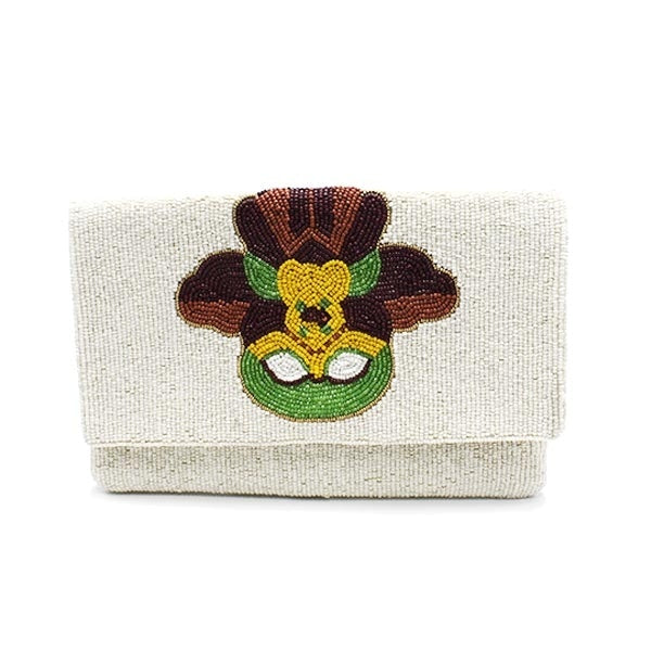 Mardi Gras Beaded Mask Clutch Crossbody Bag