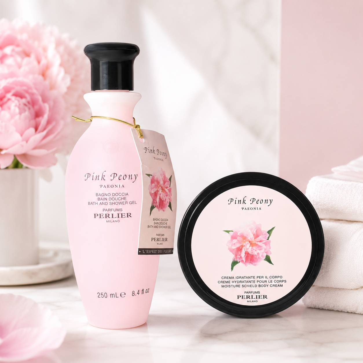 Perlier Italy Luxury Pink Peony Bath & Body 2PC Gift Set