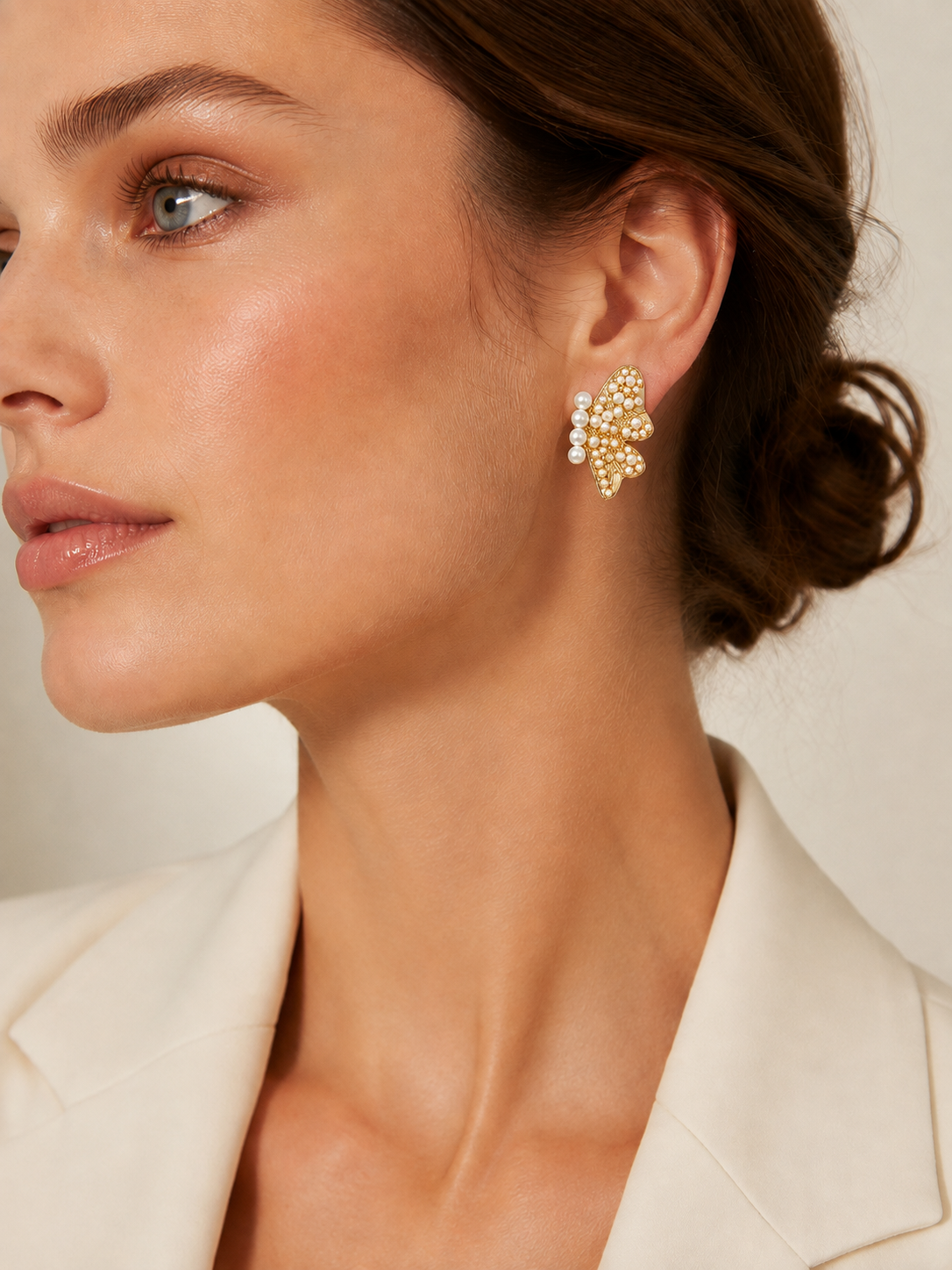 Gold Pearl Butterfly Earrings