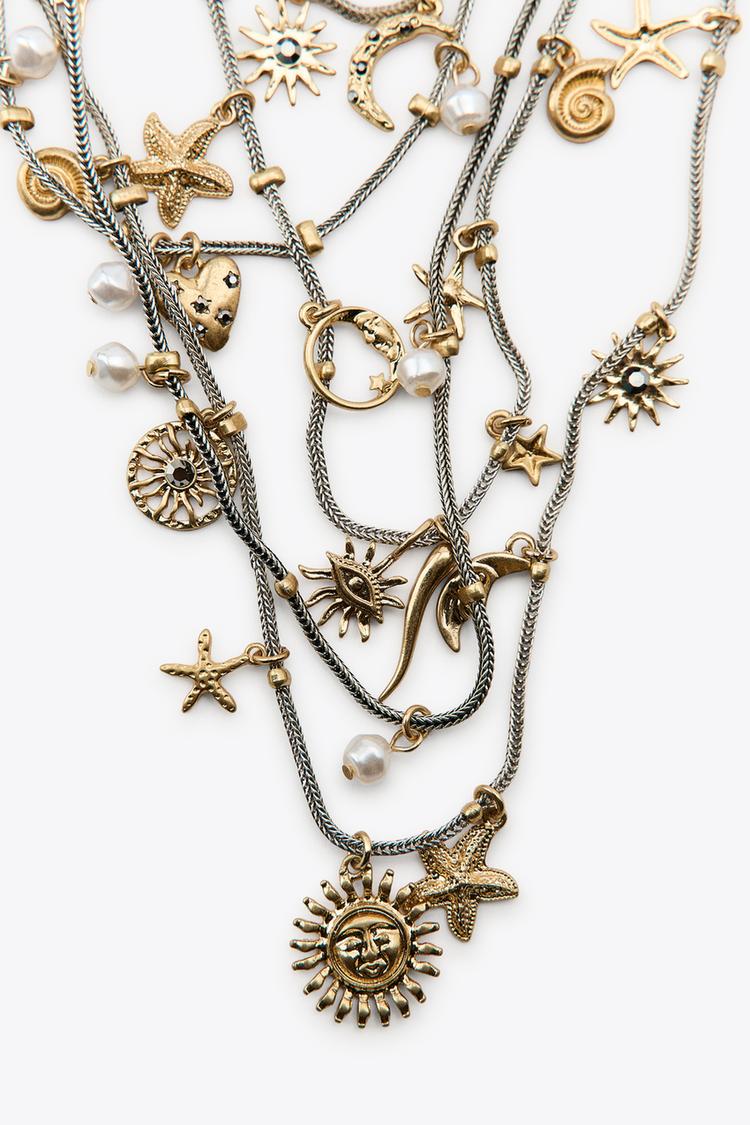 LoveCalliope 2-Tier Gold Silver Sea Sun Star Charm Necklace