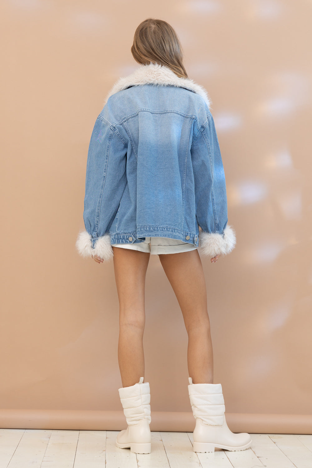 Cozy Rebel Plush Fur Collar Denim Jacket