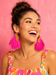 Pink Parrot Feathered Beaded Resort Earrings