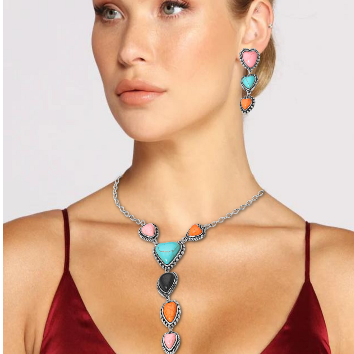 Hearts of 3 Western Stone Necklace