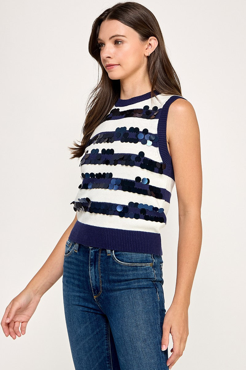 Fall in Line Sequin Sparkle Navy Sweater
