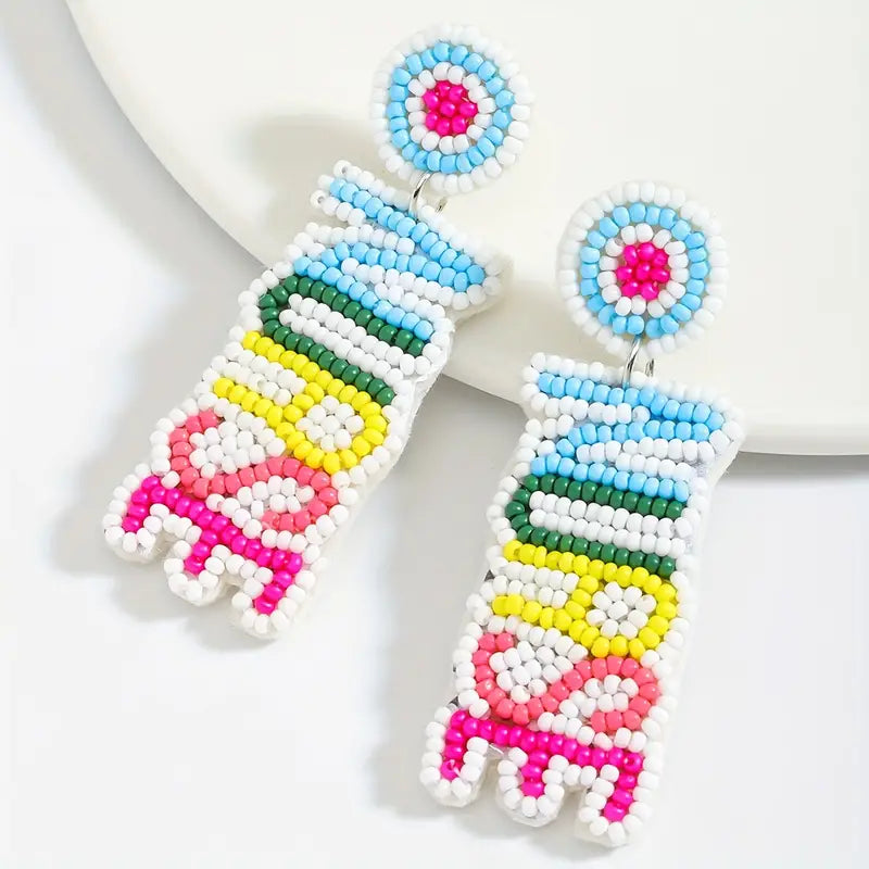 NURSE Colorful Word Seed Beaded Earrings