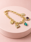 Love Locked Gold Chain Link Charm Bracelet
