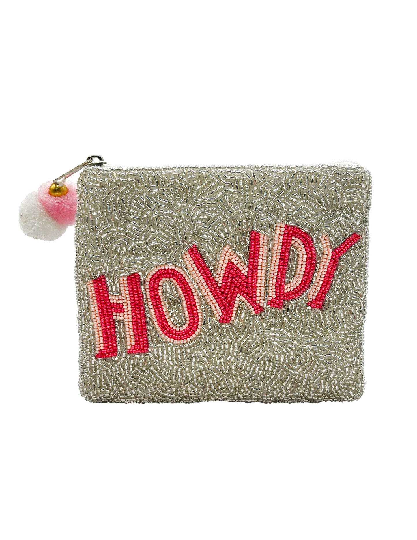 HOWDY Pink Silver Beaded Storage Money Coin Pouch