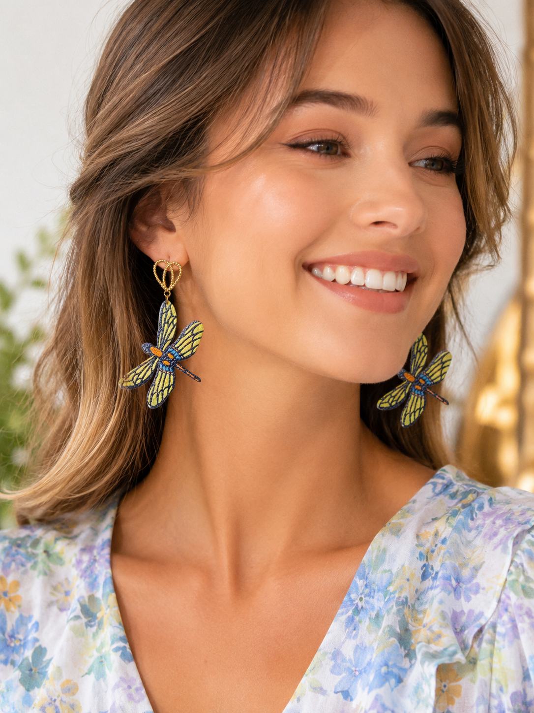 Vegan Leather Dragonfly Dangle Earrings