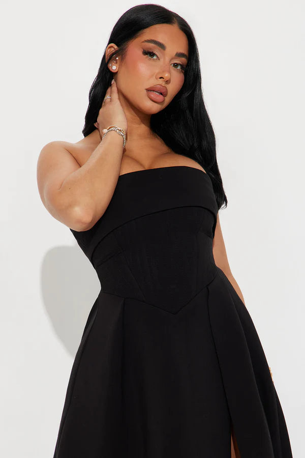Ava Leg Lust Strapless Scuba Knit Maxi Dress