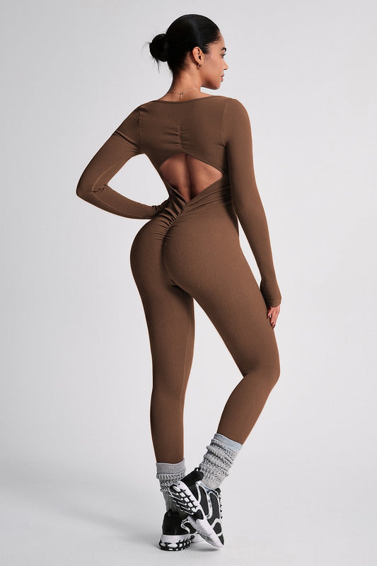 LOLA OPEN BACK ATHLEISURE MOCHA UNITARD