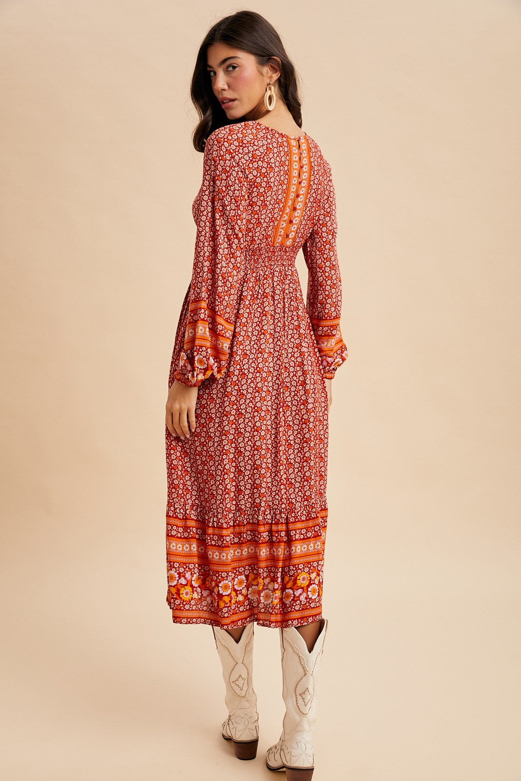 Becca Boho Floral Border Midi Dress