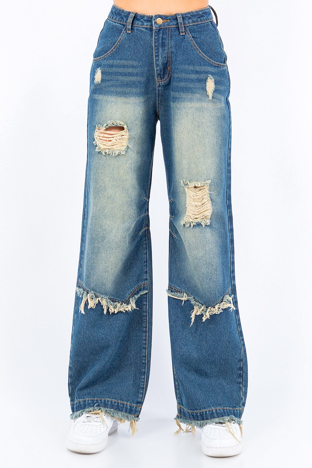 Fade and Frayed Straight Leg Jeans