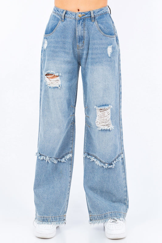 Fade and Frayed Straight Leg Jeans