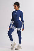 ZOE ZIPPER FRONT ATHLEISURE JUMPSUIT IN BLUE