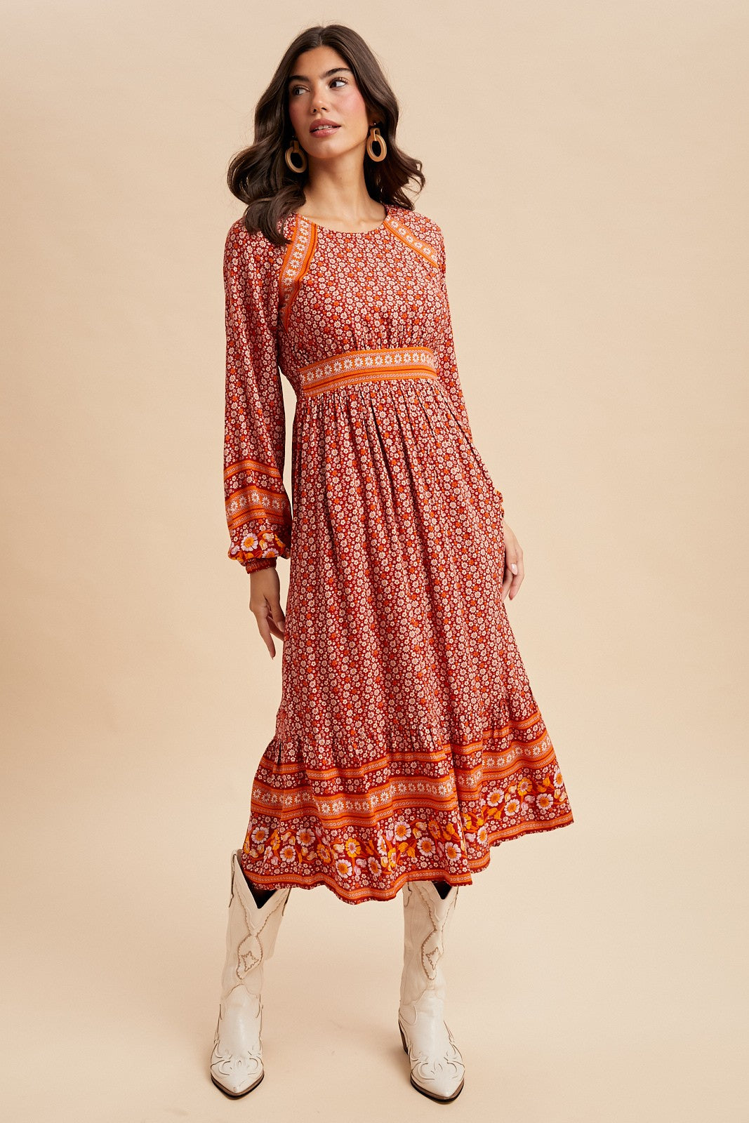 Becca Boho Floral Border Midi Dress