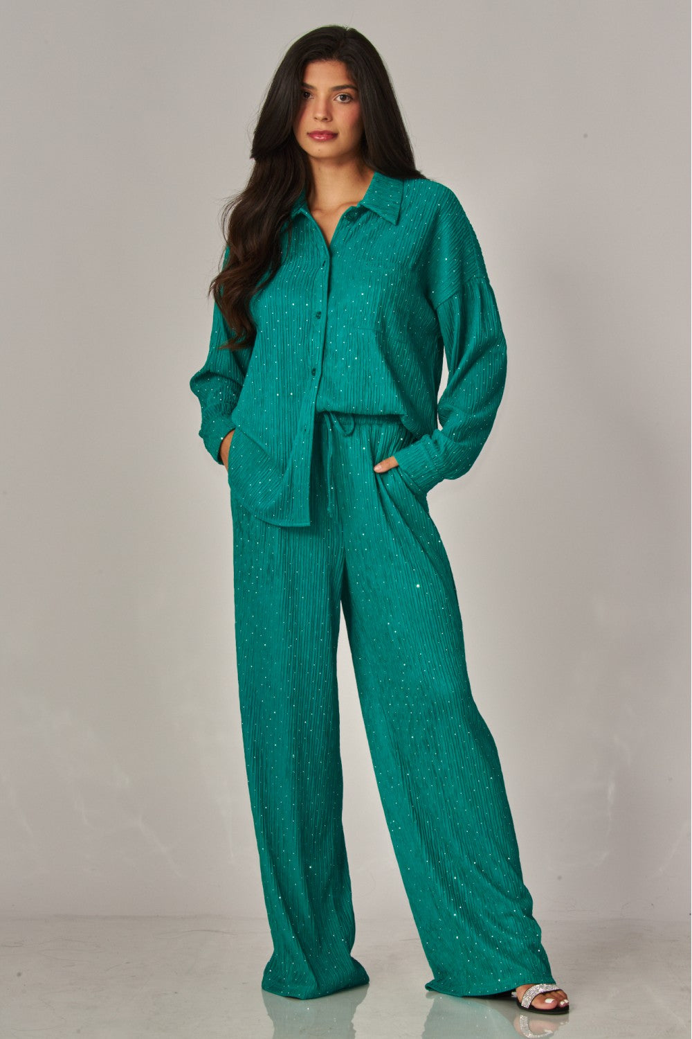 CATCH THE LIGHT RHINESTONE LOUNGE SET IN EMERALD