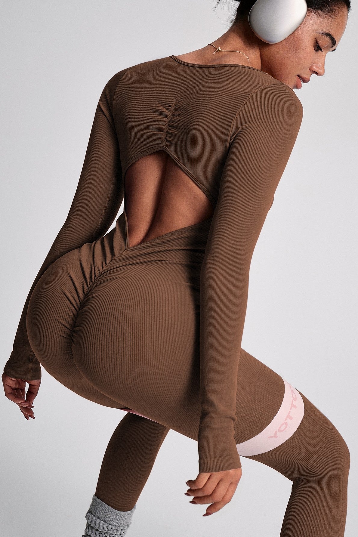 LOLA OPEN BACK ATHLEISURE MOCHA UNITARD