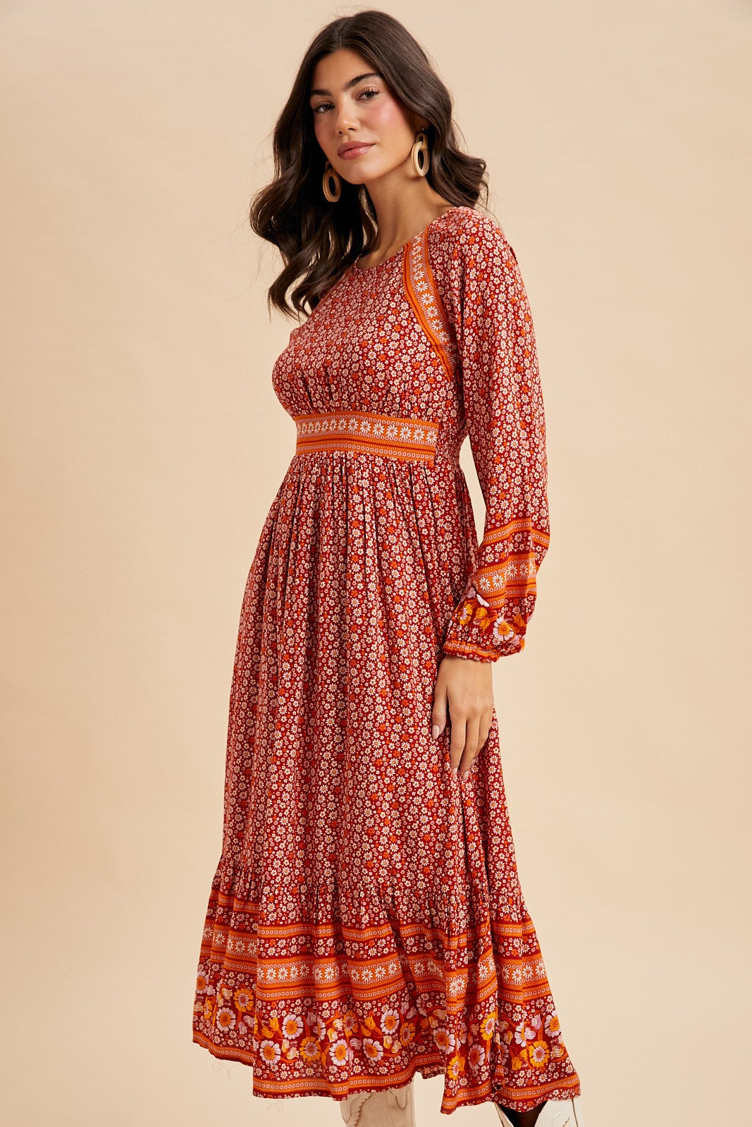 Becca Boho Floral Border Midi Dress