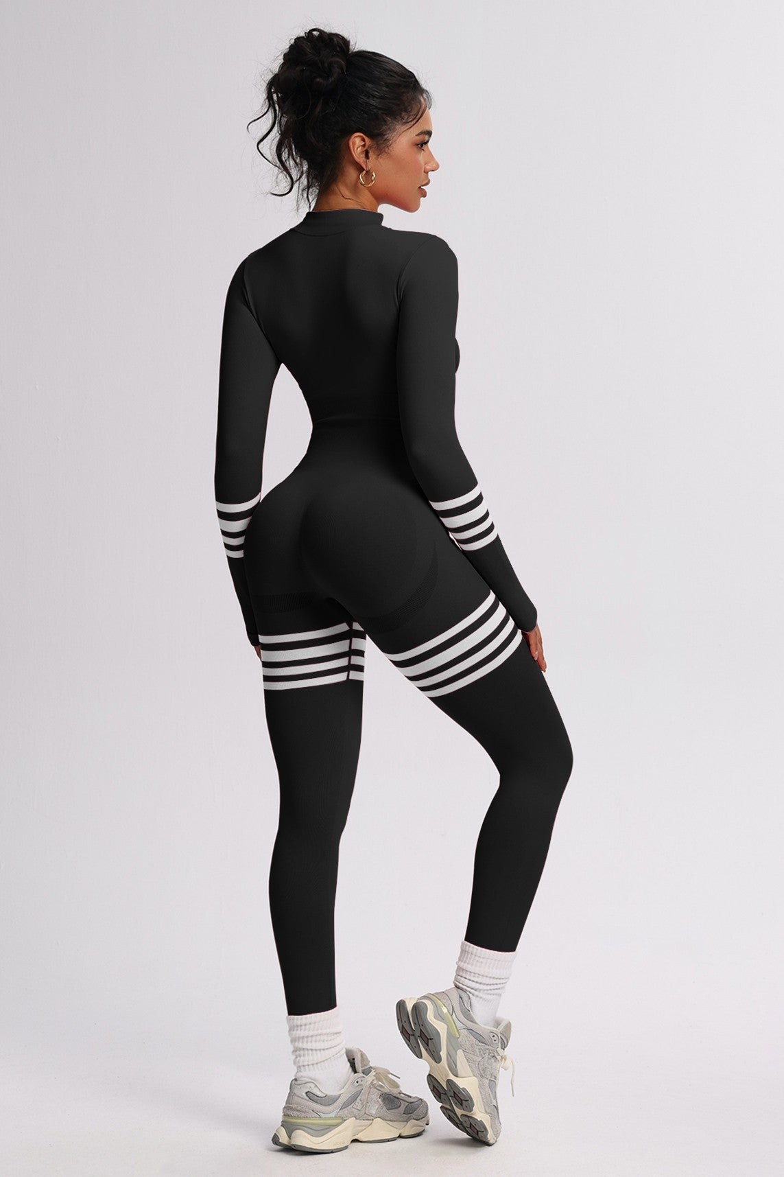 ZOE ZIPPER FRONT ATHLEISURE JUMPSUIT IN BLACK