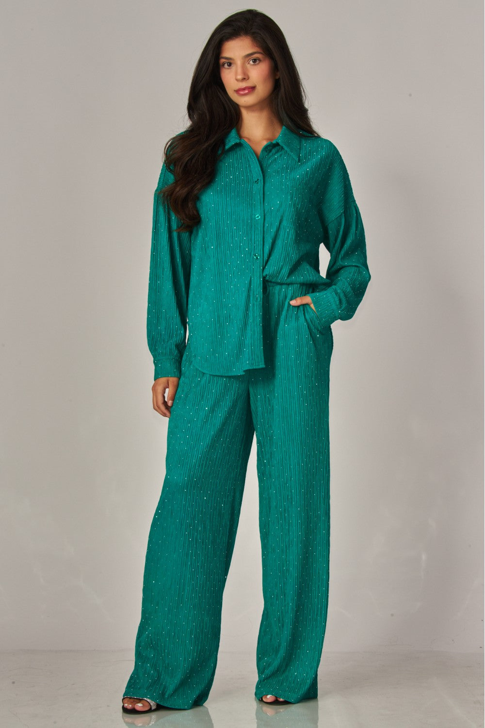 CATCH THE LIGHT RHINESTONE LOUNGE SET IN EMERALD