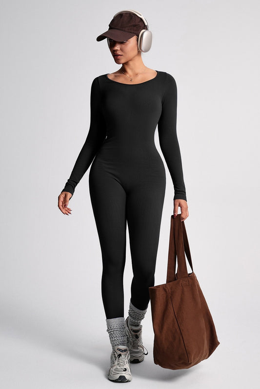 LOLA OPEN BACK ATHLEISURE BLACK UNITARD