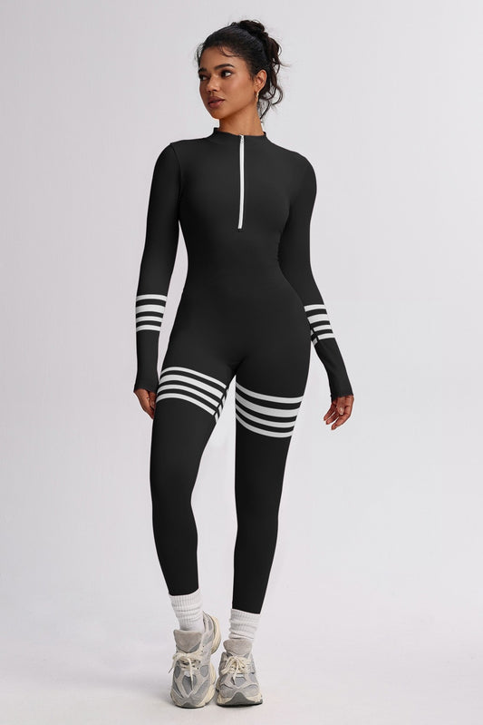 ZOE ZIPPER FRONT ATHLEISURE JUMPSUIT IN BLACK