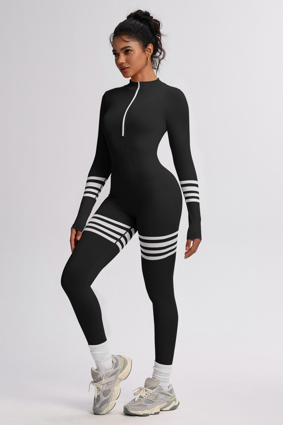 ZOE ZIPPER FRONT ATHLEISURE JUMPSUIT IN BLACK