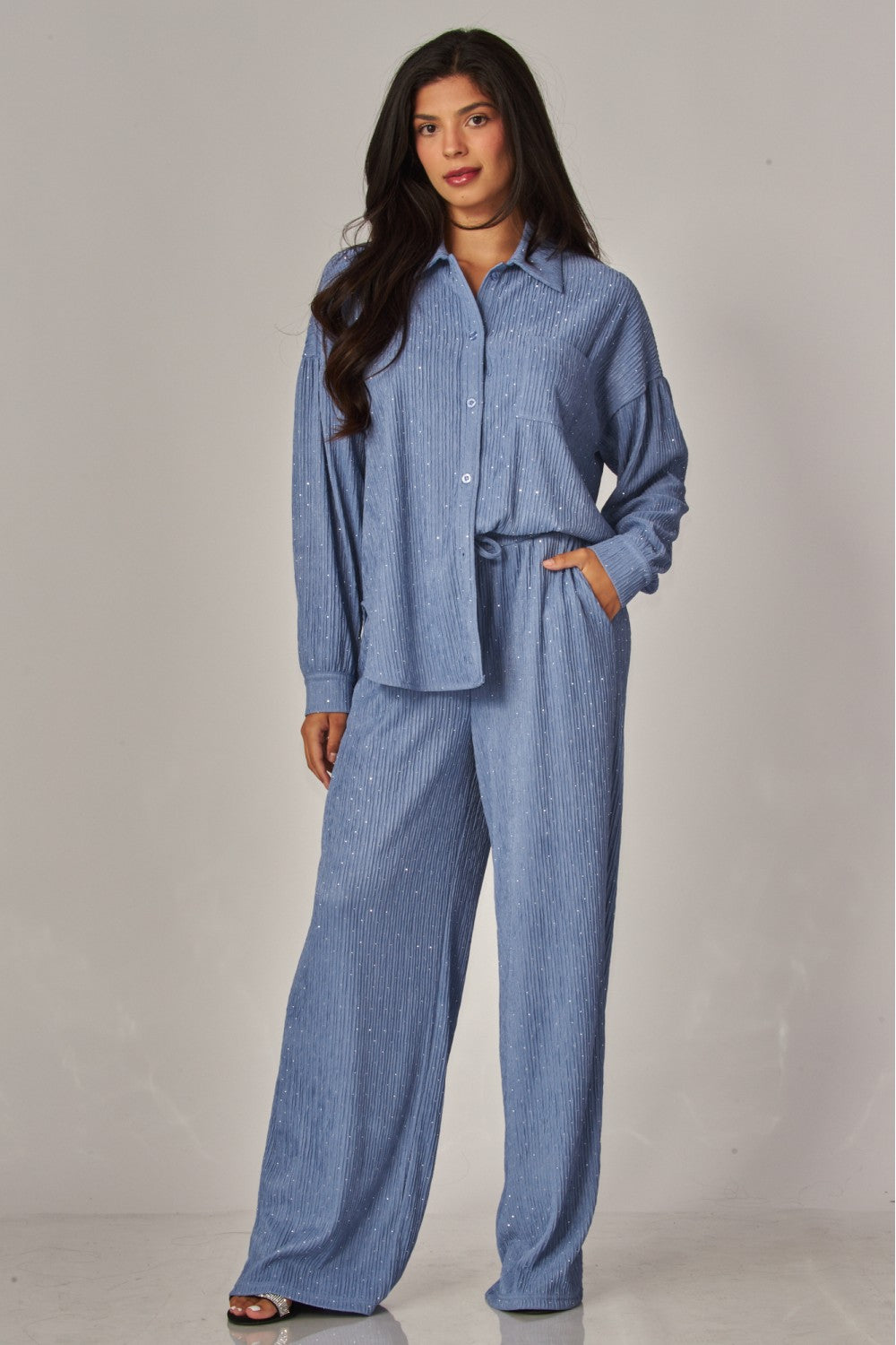 CATCH THE LIGHT RHINESTONE LOUNGE SET IN BLUE