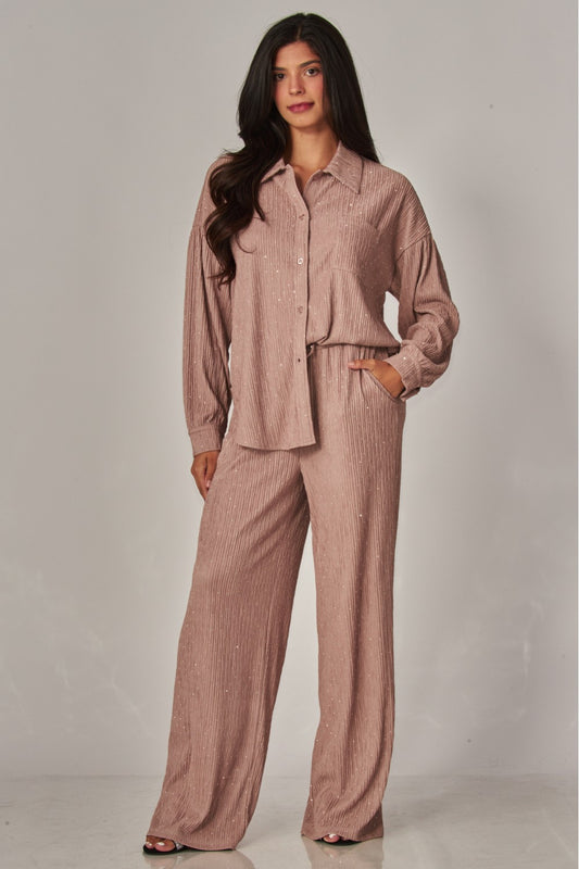 CATCH THE LIGHT RHINESTONE LOUNGE SET IN MOCHA