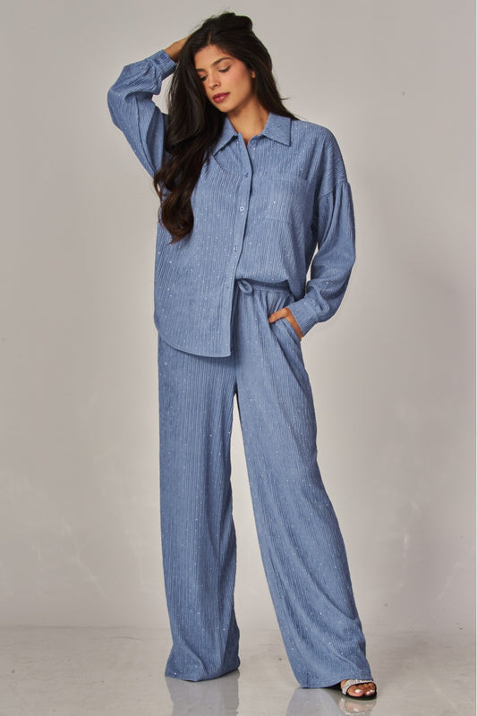 CATCH THE LIGHT RHINESTONE LOUNGE SET IN BLUE