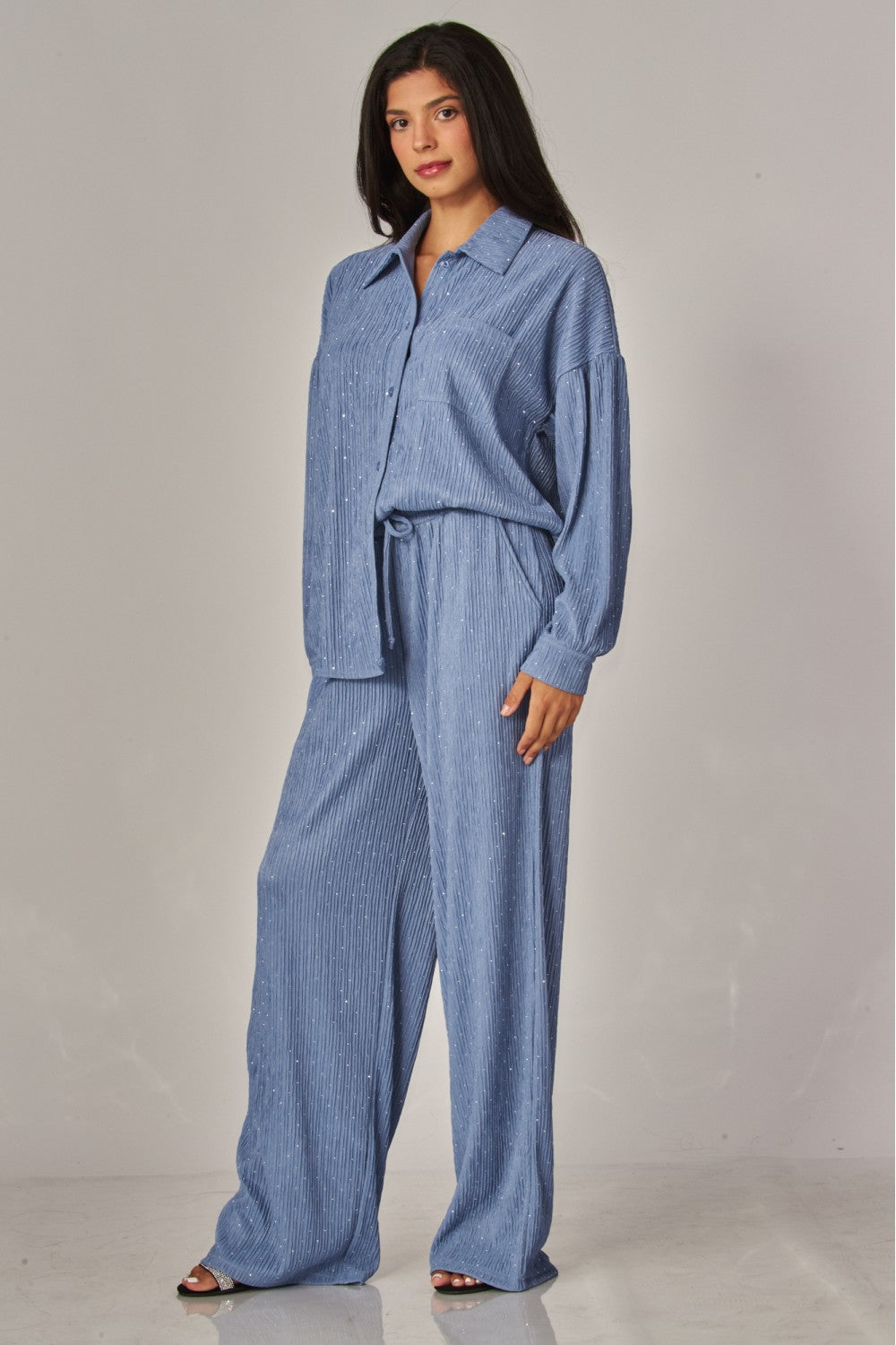 CATCH THE LIGHT RHINESTONE LOUNGE SET IN BLUE