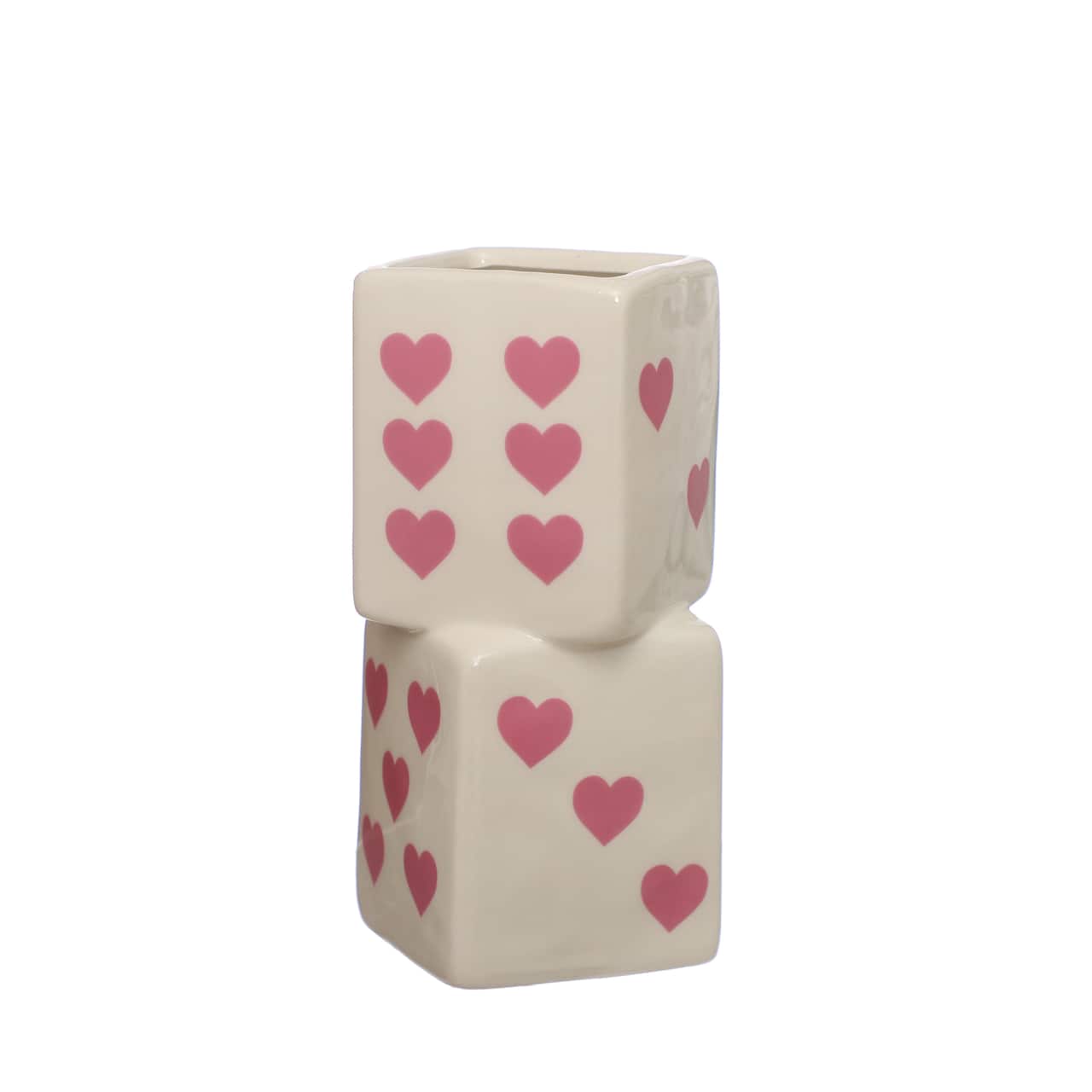 White & Pink Heart Ceramic Dice Vase