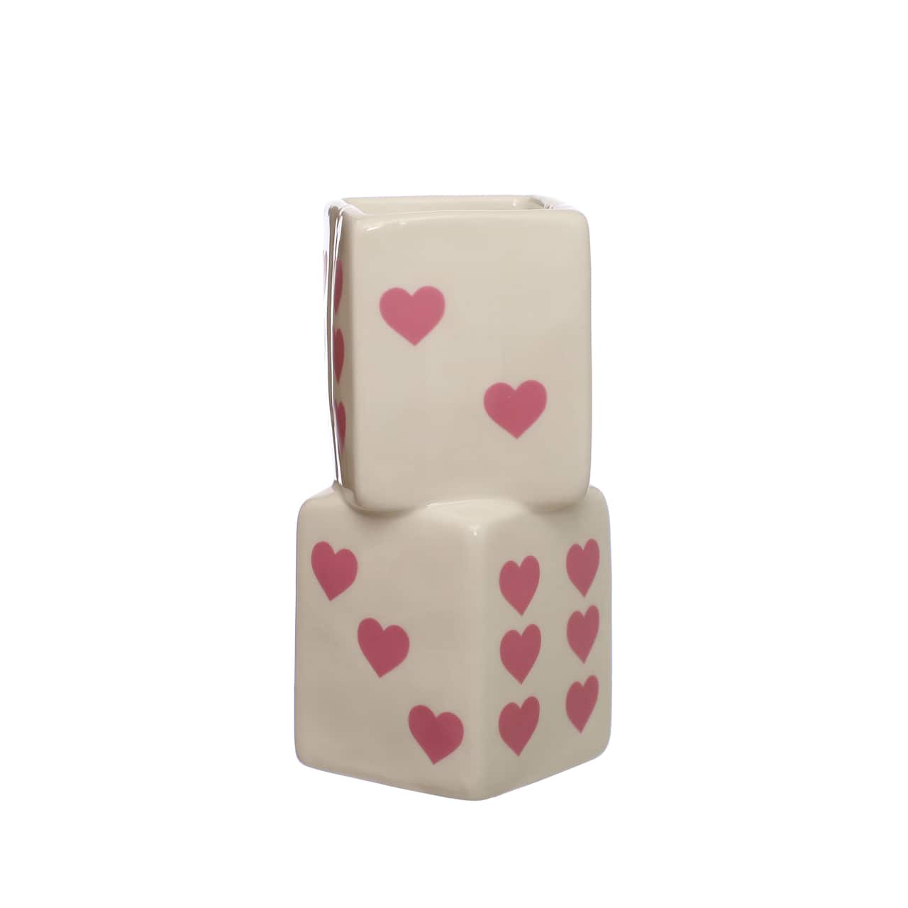 White & Pink Heart Ceramic Dice Vase