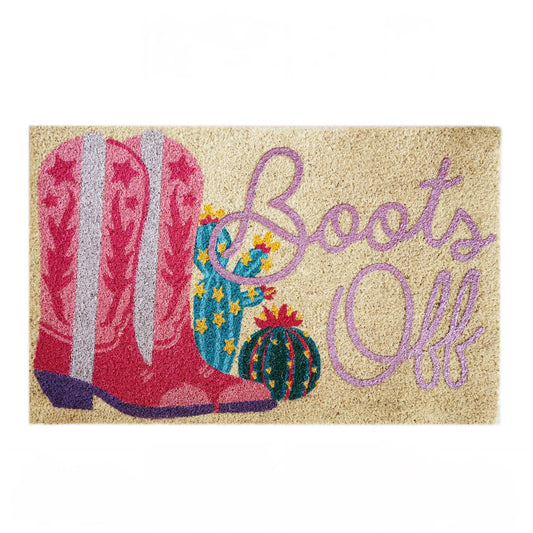 Boots Off Western Cowgirl Natural Coir Doormat